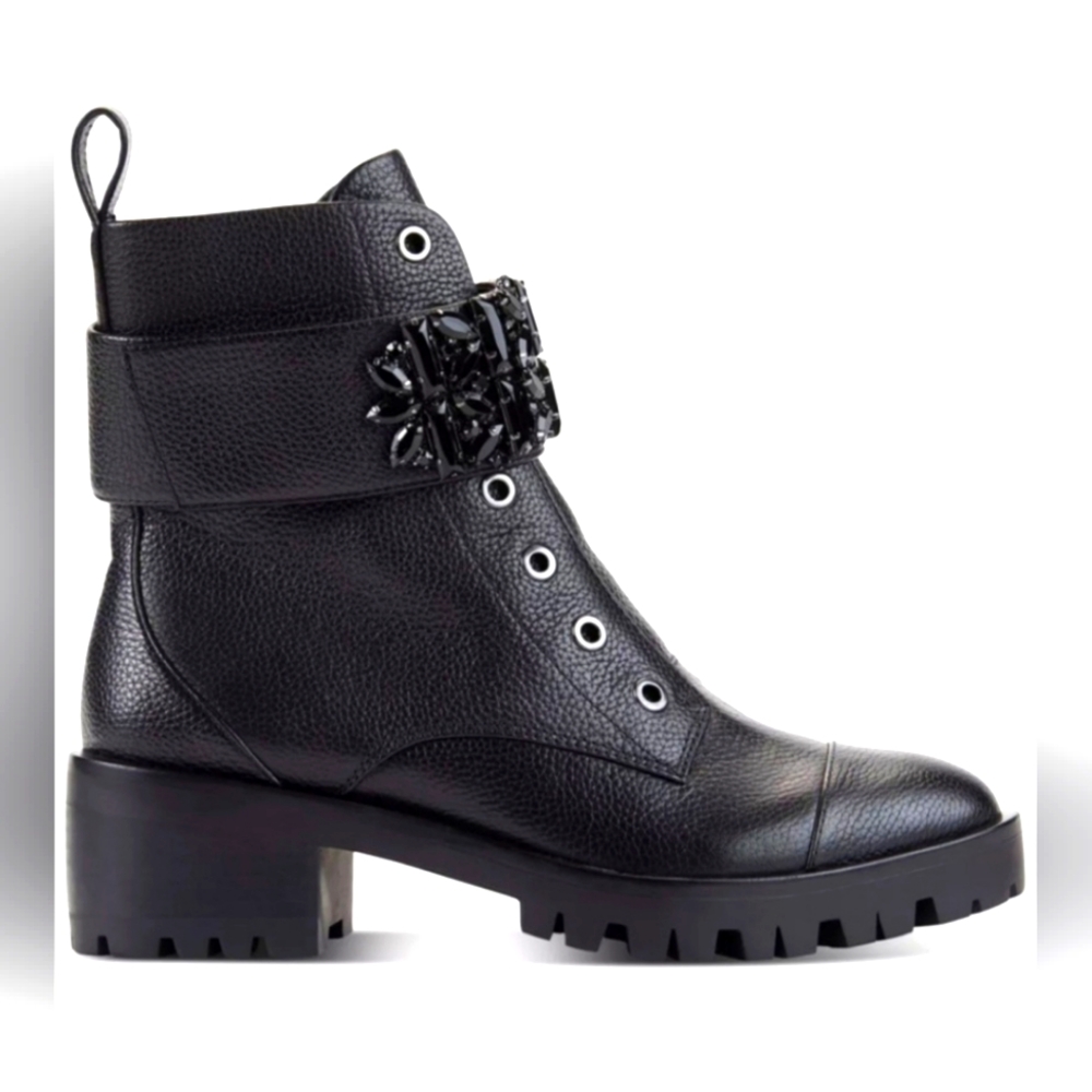 NWT Karl Lagerfeld Pippa Lug Sole Black Booties Ankle Boots Size 7 - Picture 2 of 14